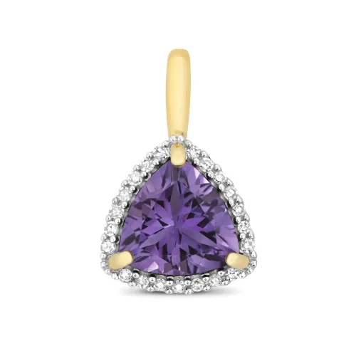 Diamond and Amethyst Pendant 7X7mm - 9ct Gold